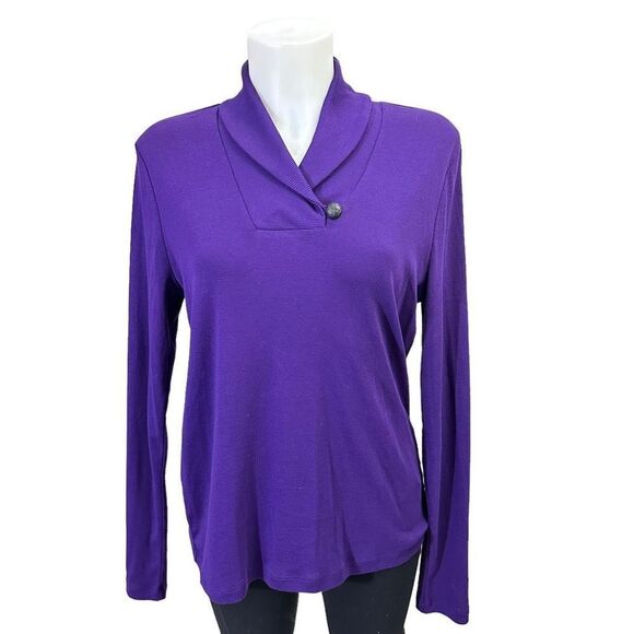 LAUREN RALPH‎ LAUREN Purple V Shawl Neck Sweater 100% cotton Large New - Picture 1 of 7